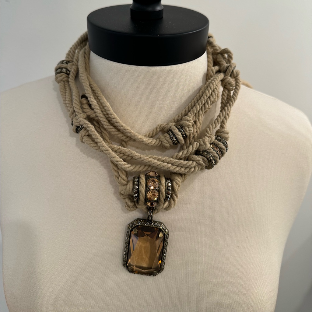 2012 Lanvin Long Amber & Tan Ropes Necklace - 2 Pieces